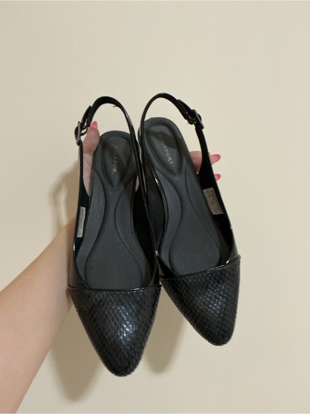 Rockport Black Pointed Slingback Flats with Woven Toe